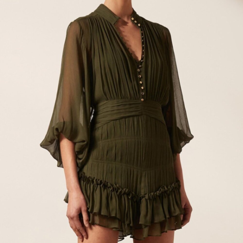 NWT Shona Joy Button Up Ruched Mini Dress